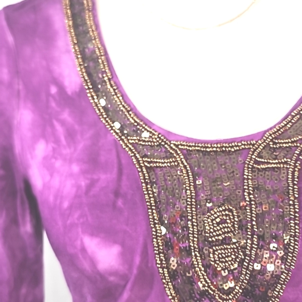 INC International Concepts Purple and Gold Embellished 3/4 Sleeve Tunic. S - Picture 3 of 10